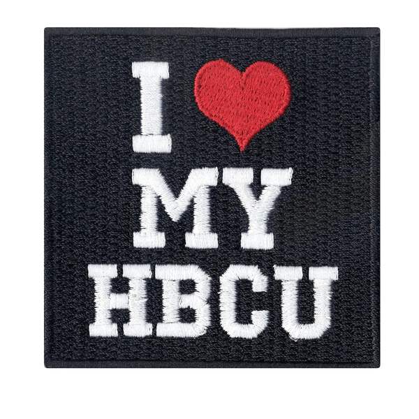 My HBCU Box Logo Iron On Embroidered Black Square Patch I Love Heart